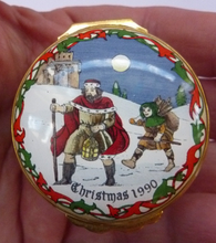 Load image into Gallery viewer, 1990 Halcyon Days Enamels Christmas Box. Good King Wenceslas. Excellent Vintage Condition
