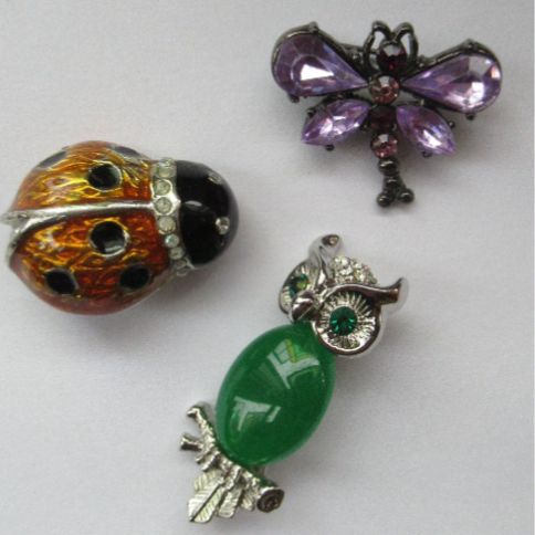 Dragonfly, Owl and Ladybird Vintage Brooches