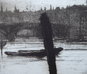 ES Lumsden Low Tide. The Thames Etching Drypoint Signed 1921