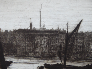 ES Lumsden Low Tide. The Thames Etching Drypoint Signed 1921