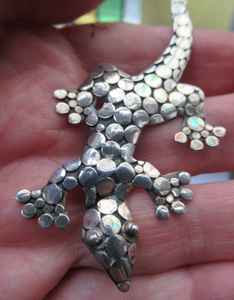 Silver Lizard Brooch.  White Metal Bat Brooch