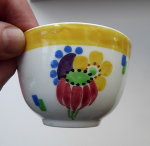 SCOTTISH POTTERY. Sweet Little 1920s BOUGH Ceramic Miniature Bowl or Sugar Bowl. Pretty Hand Painted Floral Design