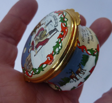 Load image into Gallery viewer, 1990 Halcyon Days Enamels Christmas Box. Good King Wenceslas. Excellent Vintage Condition
