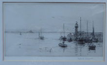 Load image into Gallery viewer, Rowland Langmaid Pencil Signed Etching Newlyn St Michael&#39;s Mount Cornwall
