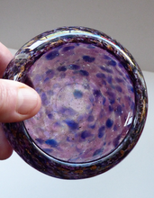 Load image into Gallery viewer, Pretty SCOTTISH MONART GLASS Shallow Pin Dish. Mottled Lilac and Purple Glass with Gold Aventurine &amp; Customary Raised Pontil Mark
