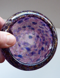 Pretty SCOTTISH MONART GLASS Shallow Pin Dish. Mottled Lilac and Purple Glass with Gold Aventurine & Customary Raised Pontil Mark