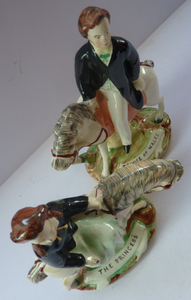 Gorgeous & Rare Pair of STAFFORDSHIRE FIGURES. The Prince and Princess of Wales on Horseback