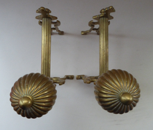 Load image into Gallery viewer, Aesthetic Movement Brass Fire Dogs or Antique Andirons with Large Ribbed Balls Finials
