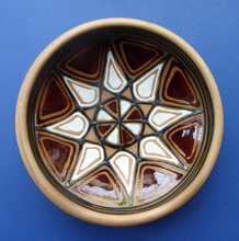 Load image into Gallery viewer, Vintage DANISH Art Pottery Flat Bowl. Attractive Geometric Design. Impressed mark for ABBEDNAES Pottery, Denmark below
