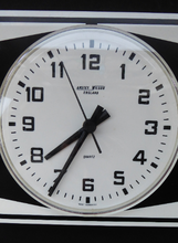 Load image into Gallery viewer, Vintage 1970s ANSTEY &amp; WILSON Abstract Black and White Wall Clock. Good Vintage Condition. Battery Operated
