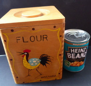 1950's Chicken Design INTERSTACKING Wooden Food Kitchen Storage Boxes. Coffee & Tea, Sugar and Flour