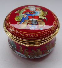 Load image into Gallery viewer, Vintage Halcyon Days Enamels Christmas Box. Santa Visiting Children at Christmas. Excellent Condition
