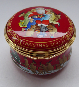 Vintage Halcyon Days Enamels Christmas Box. Santa Visiting Children at Christmas. Excellent Condition