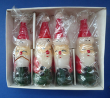 Load image into Gallery viewer, Extremely Rare Set of FOUR SANTA CANDLESTICKS. 1960s Chinese Peacock Brand Bright Candles
