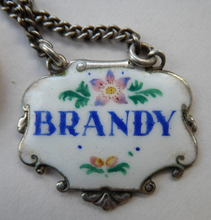Load image into Gallery viewer, VINTAGE Silver and Enamel BRANDY Decanter or Bottle Label Birmingham Hallmarked 1957
