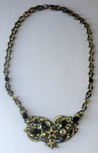 Load image into Gallery viewer, DESIGNER JEWELLERY. 1980s Vintage FLOTTY Bijoux Necklace - with oodles of diamante and cut black glass stones

