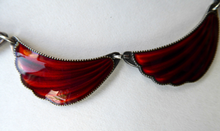 Load image into Gallery viewer, 1950s NORWEGIAN Guilloche Enamel and Silver Necklace by Elvik &amp; Co. with 12 Red Shell Shaped Links

