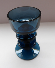 Load image into Gallery viewer, Stylish 1970s SHERINGHAM WEDGWOOD GLASS Blue Candlestick by Stennett-Wilson. 5 inches High
