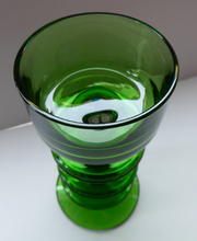 Load image into Gallery viewer, Stylish 1970s SHERINGHAM WEDGWOOD GLASS Green Candlestick by Stennett-Wilson. 6 inches high

