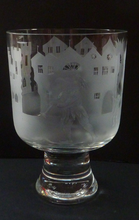 Load image into Gallery viewer, Engraved Vintage Caithness SCOTTISH GLASS Rummer / Goblet by Colin Terris (1937 - 2007). The Pied Piper playing on his enchanted pipe
