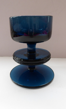 Load image into Gallery viewer, Stylish 1970s SHERINGHAM WEDGWOOD GLASS Set of Two Blue Candlesticks by Stennett-Wilson. 3 1/2 inches High
