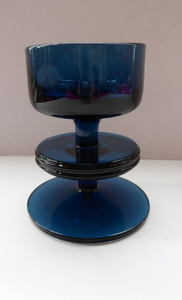 Stylish 1970s SHERINGHAM WEDGWOOD GLASS Set of Two Blue Candlesticks by Stennett-Wilson. 3 1/2 inches High
