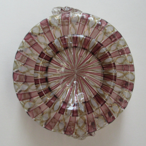 Venetian / Salviati Murano Glass Latticino Zanfirico Glass Finger Bowl with Clear Glass Cherub Prunts