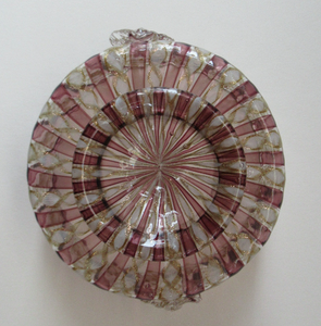 Vintage Venetian / Salviati Murano Glass Latticino Zanfirico Glass Finger Bowl with Clear Glass Cherub Prunts
