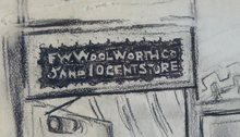 Load image into Gallery viewer, 1930s American Drawing of Ladies Shopping in Woolworths - Katherine Langhorne Adams
