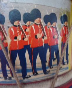 TOY DRUM. Vintage 1940s Trooping of the Colour Design. With Vellum Drumskin Top and Bottom