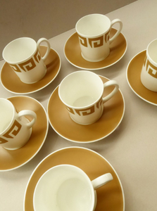 Six 1970s Susie Cooper (Wedgwood) OLD GOLD KEYSTONE bone china cups & saucers