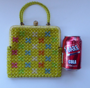 GOOD QUALITY Vintage 1960s Yellow Coloured Beaded Evening Bag - with Fine Gold Tone Clasp and Pair of Beaded Handles