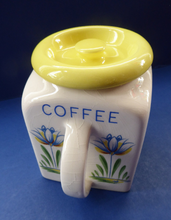 Load image into Gallery viewer, 1950s BRISTOL POTTERY Kitchen Canister or Storage Jar. Vintage Old Delft Tulip Design with Carrying Handle. COFFEE
