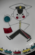 Load image into Gallery viewer, SWEDISH Plate. Rare Rorstrand TUFF TUFF Plate. Quirky Railway Imagery. Signalman and Trains Around the Rim
