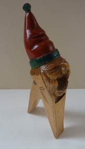Wooden NUTCRACKER in the Form of a Little Elf or Gnome. 1950s Vintage Folk Art. Really Cute Wee Carved Face