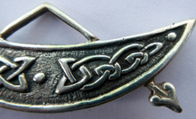Load image into Gallery viewer, SCOTTISH SILVER. Rarer 1950s Scottish PICTISH Design: Crescent and Rod Brooch. Iain MacCormick Iona (after Alexander Ritchie original)
