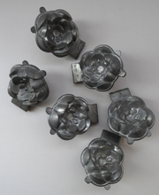 Load image into Gallery viewer, Antique Set of SIX Aluminium Chocolate Moulds. Very Substantial Items in the Form of Lotus Flowers
