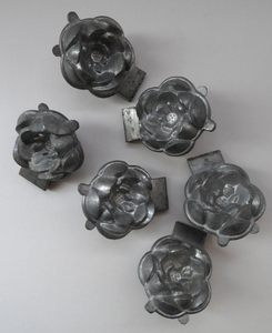 Antique Set of SIX Aluminium Chocolate Moulds. Very Substantial Items in the Form of Lotus Flowers
