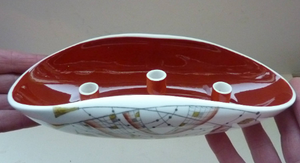 Strange FOLEY China Candle Holder Dish. Designed by Margaret Tanner. Rare PISCATORI (Fish) Pattern; 1960s