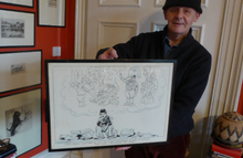 Load image into Gallery viewer, Original Pen Cartoon for Sale by Sidney Strube. Charlie Chapin as the Great Dictator
