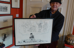 Original Pen Cartoon for Sale by Sidney Strube. Charlie Chapin as the Great Dictator