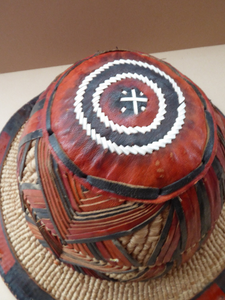 Vintage AFRICAN (Ghana) Woven Straw & Leather FULANI Hat with Straps. Nice, clean condition