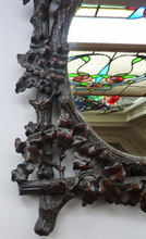 Load image into Gallery viewer, Antique 1880s BLACK FOREST MIRROR Frame in the form of an easel stand; decorated with intricate carvings of oak leaves &amp; acorns
