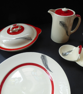 Rare BACHELOR SET. 1950s Burleigh Ware Large Breakfast Set with Abstract Fern Decoration