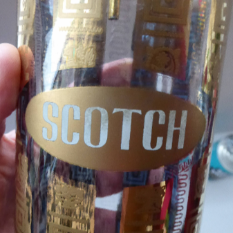 1960s Glass SCOTCH Whisky Decanter. With Bulbous Gold Tone Pourer and Geometric Mirrored Gold Decorations