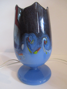 Scottish Glass. Vasart Tulip Vase. Dark Blue Shades