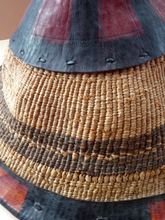 Load image into Gallery viewer, Vintage AFRICAN (Ghana) Woven Straw &amp; Leather FULANI Hat with Straps. Nice, clean condition
