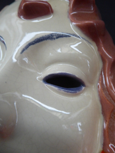 Load image into Gallery viewer, ART DECO Royal Dux, Czechoslovakia Wall Mask. 1930s Lady with Strange Hollow Eyes and Abstract Orange Borzoi Hound Dog
