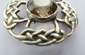 SCOTTISH SILVER Brooch. Stylish 1970s James Coull Design with Small Central Citrine. EDINBURGH Hallmark