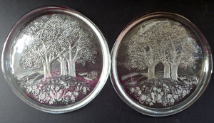 Vintage KOSTA BODA Style Crystal Glass Christmas Plate - with Attractive Trees & Meadows Design